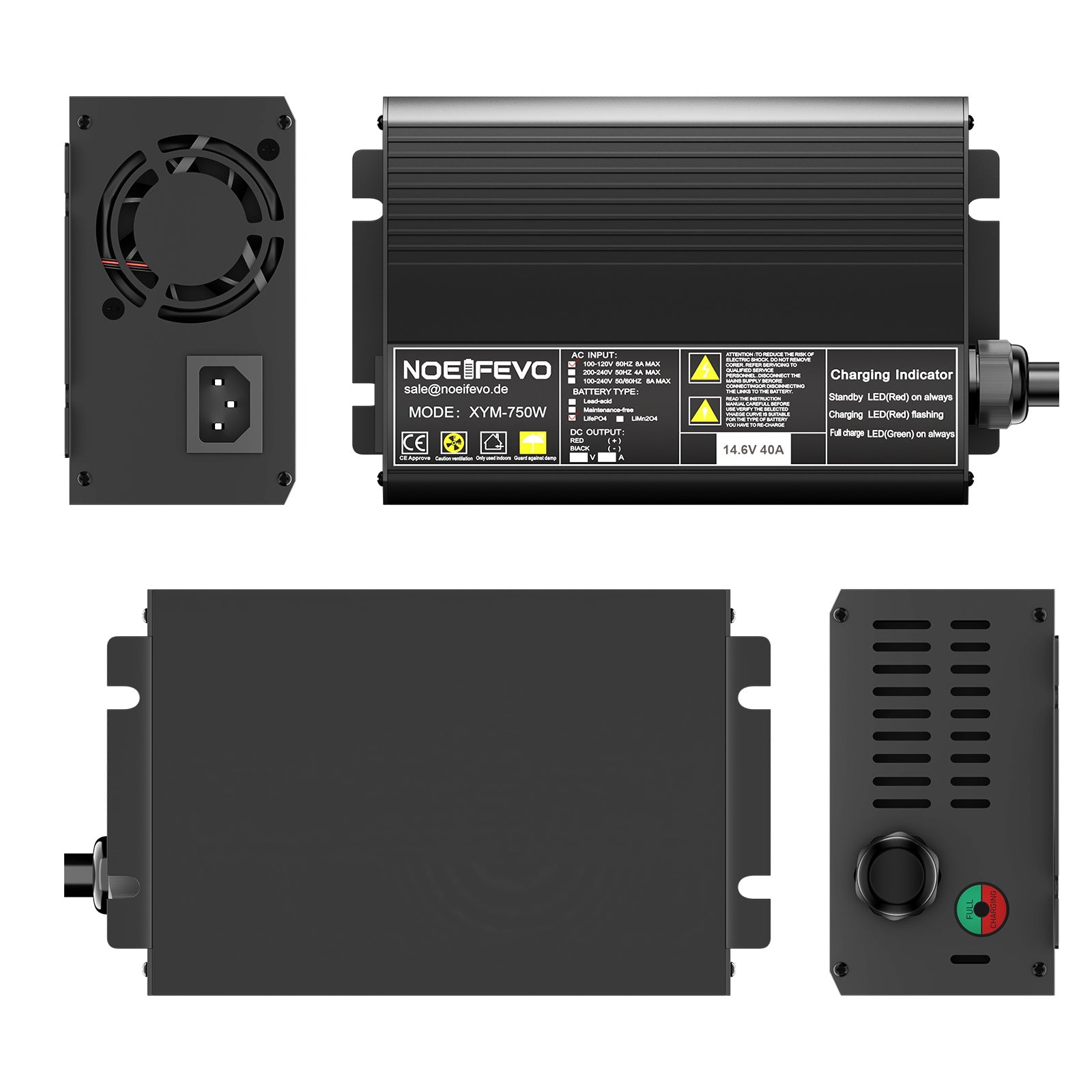 Noeifevo 14.6V 40A LiFePO4 battery charger for 12V 12.8V LFP battery